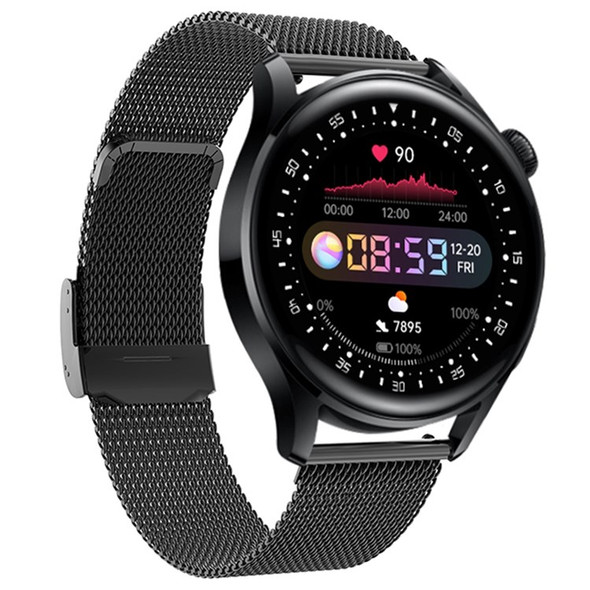D3PRO 1.32 Inch Round Screen Health Fitness Tracker Waterproof Sports Bracelet Smart Watch, Steel Strap - Black