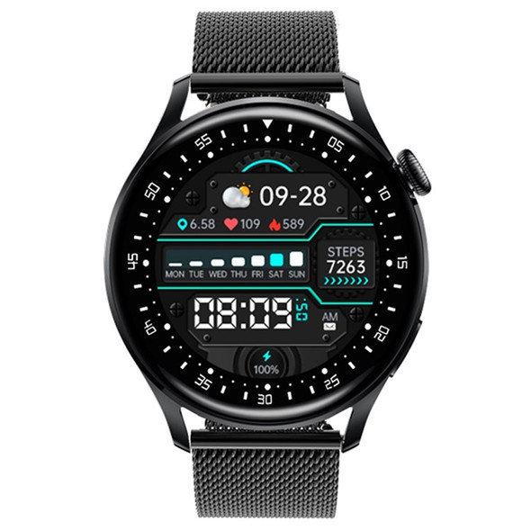 D3PRO 1.32 Inch Round Screen Health Fitness Tracker Waterproof Sports Bracelet Smart Watch, Steel Strap - Black