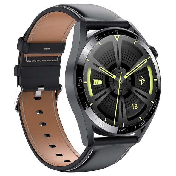 AK03Pro Smart Watch Heart Rate Monitor Fitness Tracker IP67 Waterproof Bluetooth Call Wrist Bracelet, Leather Strap - Black