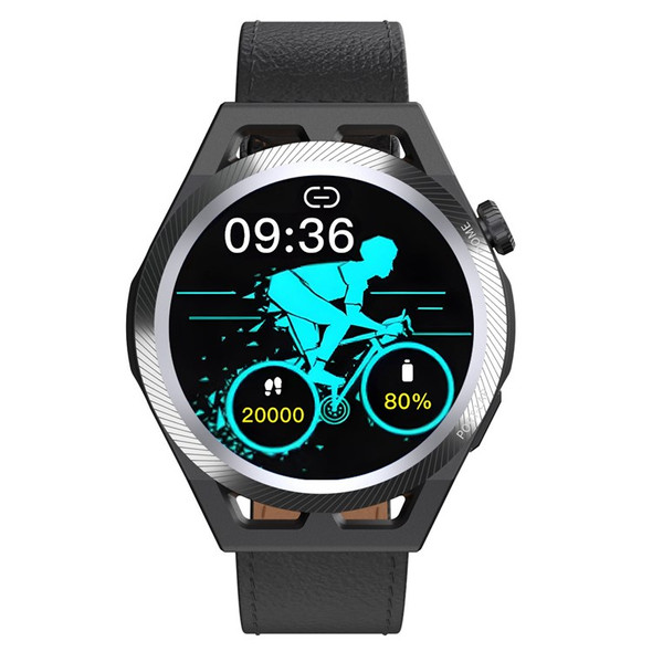 SK14 plus Smart Watch 1.3 Inch HD Screen Waterproof Smart Bracelet Health Monitoring Sports Tracker (Leather Strap) - Black