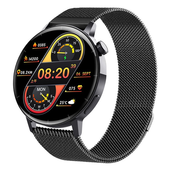 F22R 1.32 inch IPS HD Screen Smart Bracelet Bluetooth Call Health Watch with Temperature Test, Blood Oxygen, Blood Pressure, Heart Rate Monitoring - Black / Milanese