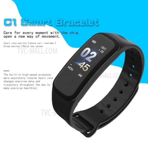 C1 Bluetooth IP67 Waterproof Wristband Smart Watch Heart Rate Monitor Sport Fitness Track Bracelet - Black