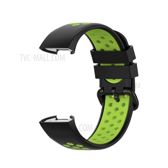 Bi-color Soft Silicone Watch Band for Fitbit Charge 4/4 SE/3/3 SE, Smart Watch Strap Replacement - Black/Fluorescent Green