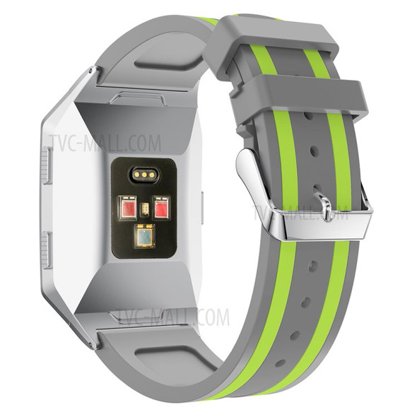 22mm Five Vertical Stripe Soft Silicone Watch Replacement Strap + Connector for Fitbit Ionic - Grey / Green