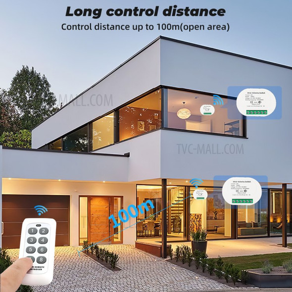 SMATRUL HFY10-TM402 16A Mini 2 Way DIY Wireless Switch Smart Home Light Timing 433Mhz Module Breaker + Remote Control - White