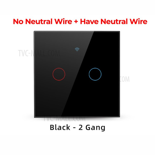 SMATRUL TMW403 WiFi+433MHZ Touch Switch Timer EU Plug Tuya/Smart Life APP Remote Control for Alexa Google Home, 2 Gang WiFi - Black