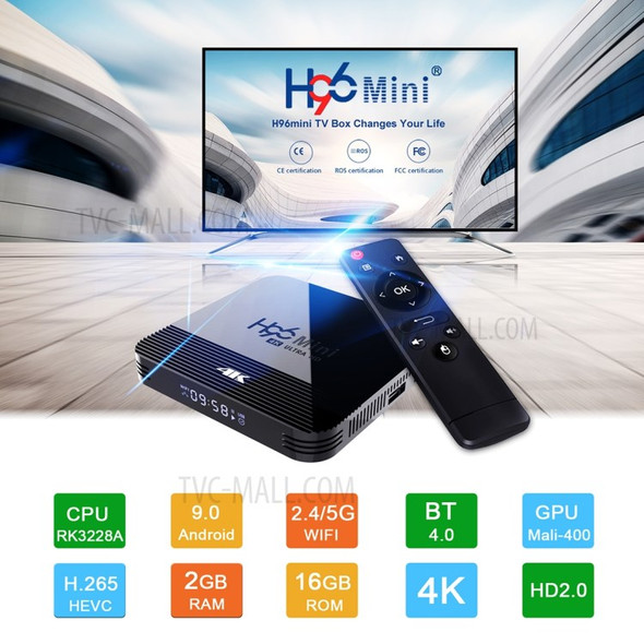 H96 Mini 2+16GB RK3228A Quad Core Android 9.0 TV Box WiFi Bluetooth Media Player - EU Plug