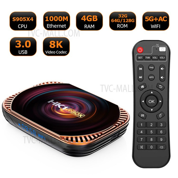 HK1RBOX X4 4+64GB 2.4G/5G Dual Band WiFi 1000M Smart TV Box Amlogic S905X4 Quad Core Android 11.0 8K Set Top Box Media Player - US Plug