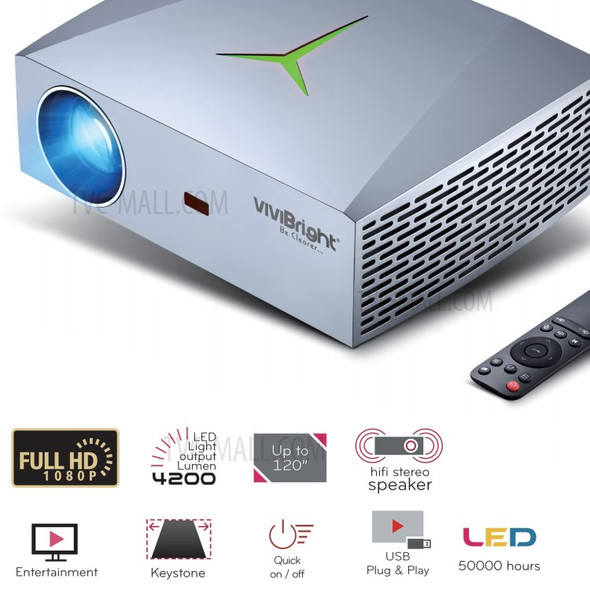 F40 Native 1080P Projector 4800 Lumens HD Home Theater Projector with Remote Control (Basic Type) - EU Plug