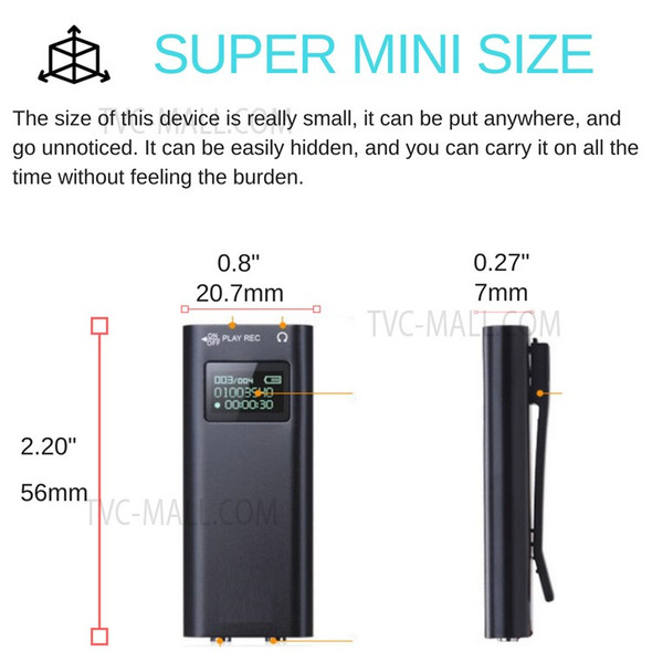 Q25 8GB LED Screen Portable Audio Recorder Magnetic Back Clip Design Mini Voice Recorder with Music Play Function