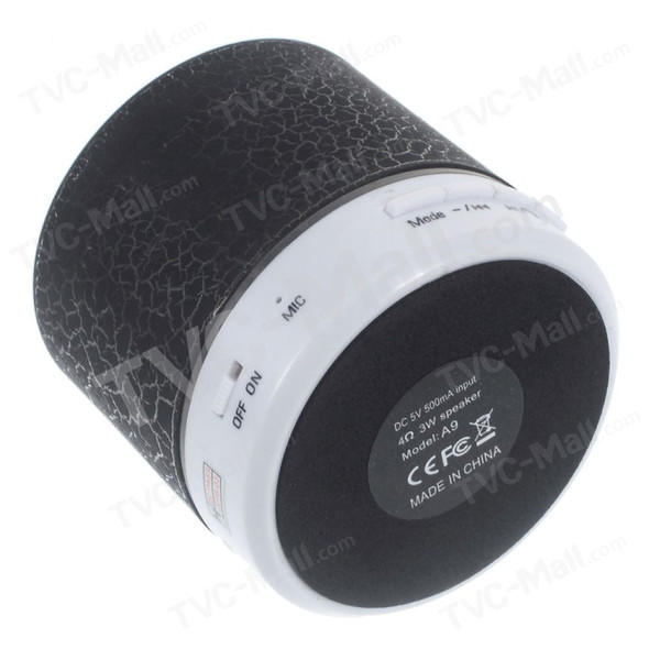 Crack Pattern A9 Stereo Bluetooth Hands-free Speaker with LED Lights Support TF Card - Black