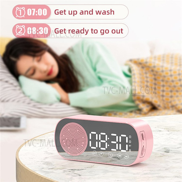 Z7 Portable Wireless Speaker Digital Bluetooth 5.0 Sound Amplifier Multifunction Mirror Alarm Clock with FM Radio Music - Pink