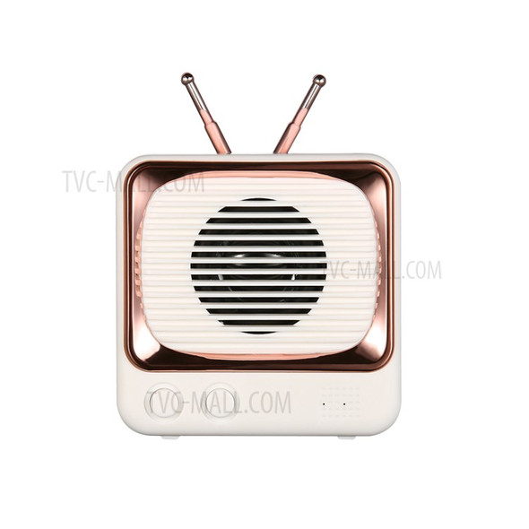 DW02 Retro TV Style Desktop FM Radio Mini Portable Wireless Bluetooth Speaker - White