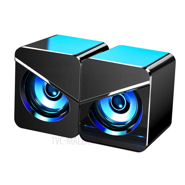 2Pcs/Set 4D Stereo Speakers Computer Audio Wired Speakers with Colorful LED Light, Upgraded Version