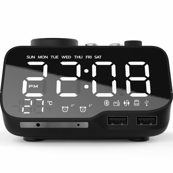 LEMONDA SMART M9 Wireless Bluetooth Speaker LED Mirror Screen Table Alarm Clock Support FM TF - Black/US Plug