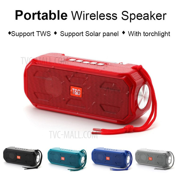 T&G TG280 TWS Solar Bluetooth Speaker Wireless Loudspeaker with Flashlight Support TF / FM / 3.5mm AUX / U Disk - Red