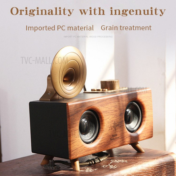 B6 Retro Wireless Bluetooth 10W Music Speaker TF/U-Disk/AUX/FM Home Stereo Subwoofer - Dark Wood Grain