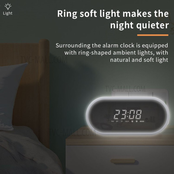 BT2280 Multifunctional LED Display Makeup Mirror Wireless Bluetooth Speaker Alarm Clock - Black