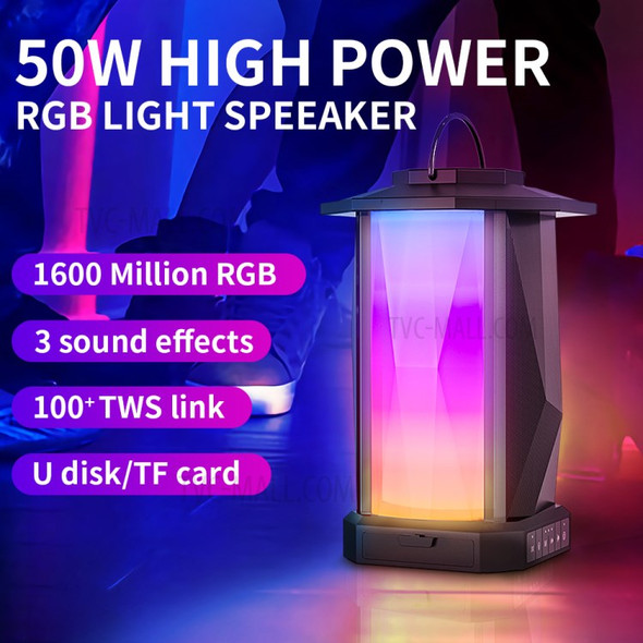 T10 RGB Light 50W Wireless Bluetooth Speaker TF/U-Disk/AUX Dual Bass Stereo Music Subwoofer