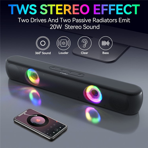 T-WOLF B320 Desktop Stereo Speaker Wireless Bluetooth Speaker with RGB Light Portable Sound Amp for Home Office