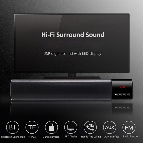 B28S Portable Speaker Bar LED Screen TWS Bluetooth Bass Sound Subwoofer - Black