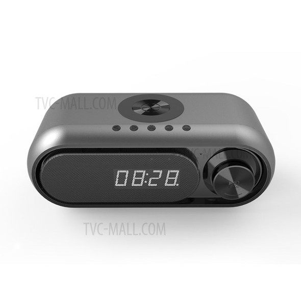 WD-300 Bluetooth Speaker QI Wireless Phone Charger Alarm Clock TF Card Music Player - Grey/USB Cable Powered