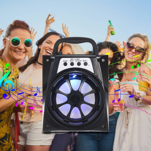 MS-133BT Portable Outdoor Super Bass Wireless Bluetooth Speaker with Colorful LED Light FM Radio TF Card Aux-in U Disk Music Player