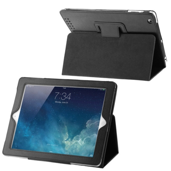 High Quality Litchi Texture Soft Leather Case with Holder for iPad 2 / iPad 3 / iPad 4 (Black)