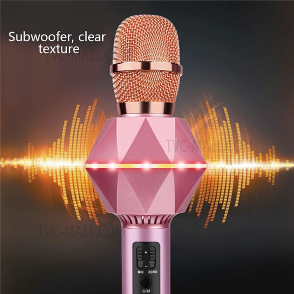 K7 Bluetooth Compatible Wireless Microphone Karaoke Mic Handheld Speaker Stereo Singing Player for KTV Home Audio - Pink