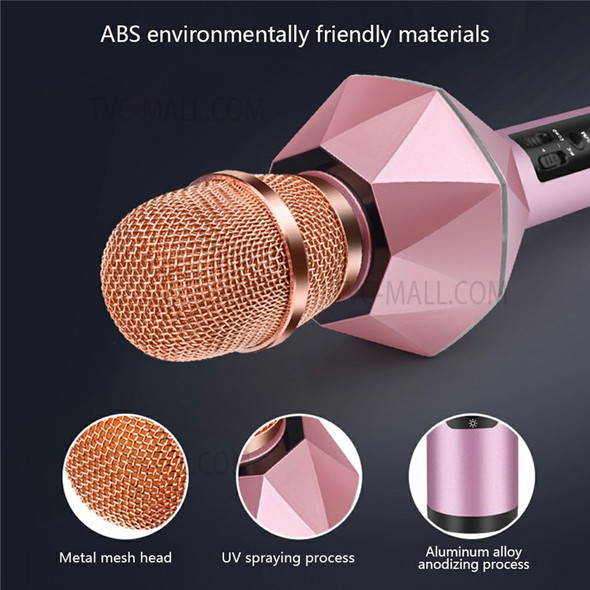 K7 Bluetooth Compatible Wireless Microphone Karaoke Mic Handheld Speaker Stereo Singing Player for KTV Home Audio - Pink