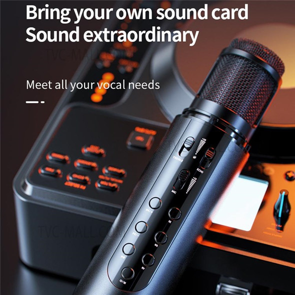K1 Wireless Condenser Microphone for Phone Karaoke Transmitter Bluetooth Speaker Voice Changer with Built-in Sound Card - Black