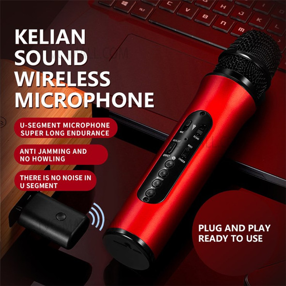 K6L Wireless Bluetooth Microphone Mobile Broadcasting Device for Studio Karaoke Singing - Red