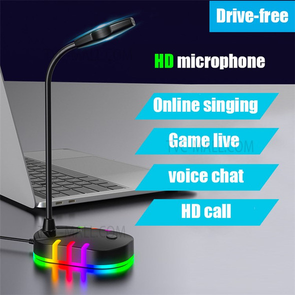 M5 Computer Microphone USB Mute Button Plug and Play RGB Gaming Mic Voice Recording Tool Compatible with Laptop PC