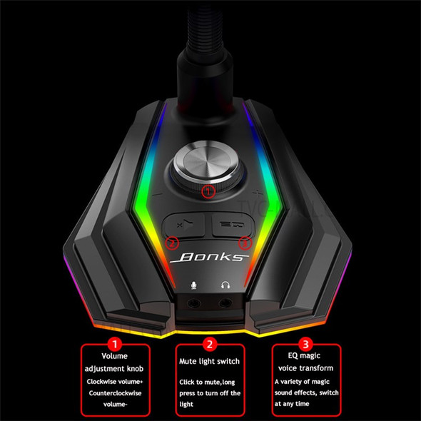 M2 Computer Microphone USB Rotary Knob Button Plug and Play RGB Light Gaming Voice Recording Tool Compatible with Laptop PC