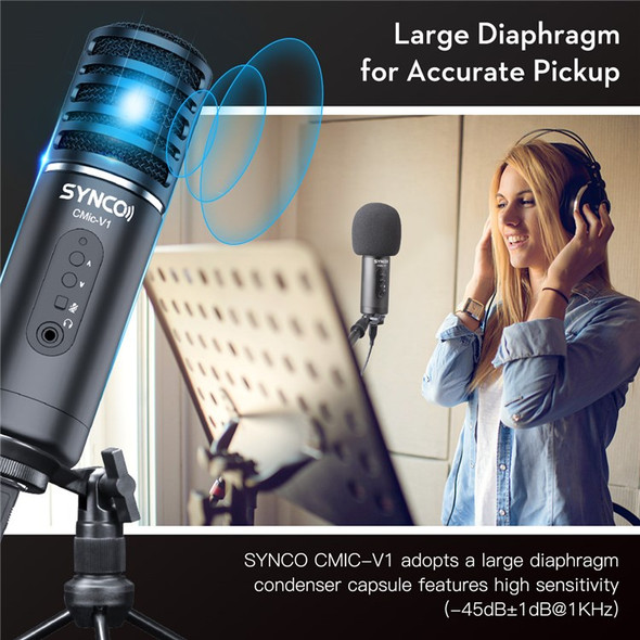 SYNCO CMic-V1 Professional Live Streaming Large Diaphragm Microphone K Song Condenser Microphone Mobile Phone Computer Mic