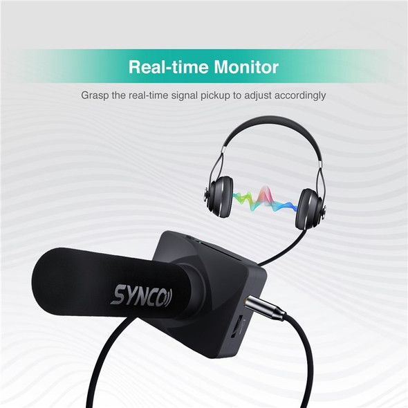 SYNCO Mic-U3 Cardioid Pointing Gain Adjustment Microphone Real-Time Monitoring Magnetic-Absorbed Mic for Smartphone