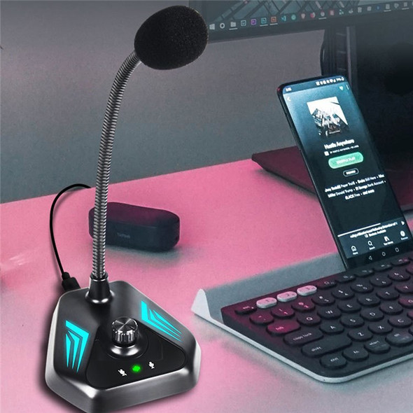 JIY Wired Condenser Microphone Computer Desktop Gooseneck Microphone with 3.5mm Interface for Conference Gaming Live-stream Voice Recording (USB Version, without RGB Breathing Light)