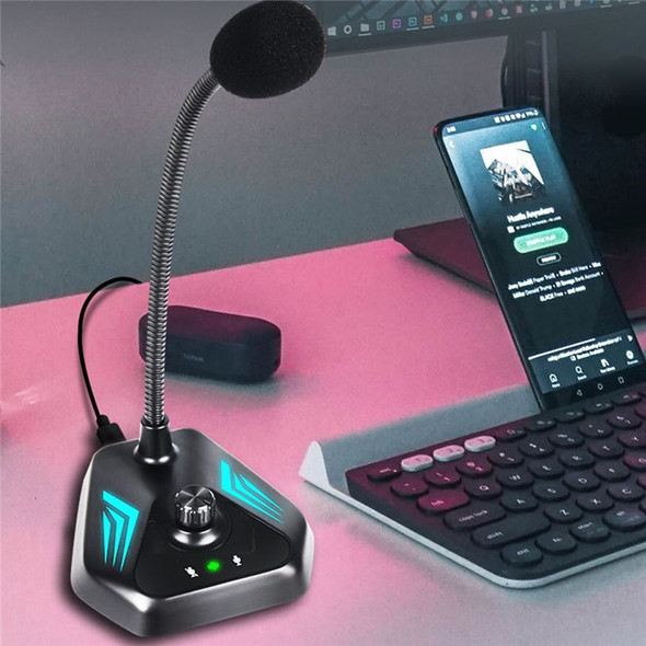 JIY Flexible Wired Gooseneck Microphone Laptop Desktop Condenser Microphone with 3.5mm Interface for Conference Gaming Live-stream Voice Recording (USB Version, with RGB Breathing Light)