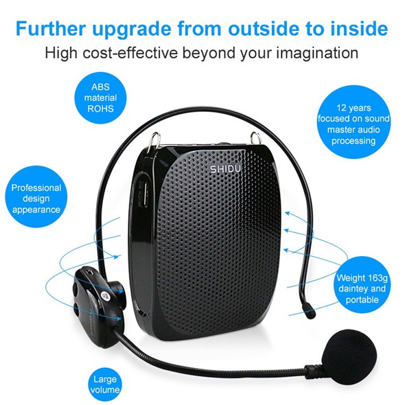 SHIDU S615 10W Voice Amplifier Wireless Microphone Ultra Portable Mini Audio Speaker for Teachers Tourist - Black