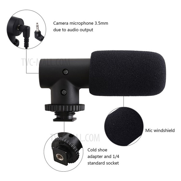 ADAI VK-01 Microphone with Handheld Tripod Phone Clamp Set for 3.5mm Audio Equipment - Black