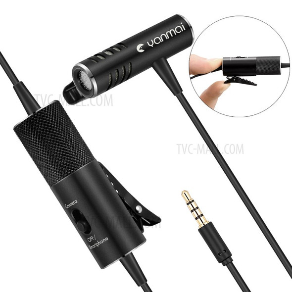 YANMAI R933S Lavalier Microphone for Camera iPhone 6m Mic for Audio Recording Interview - Black