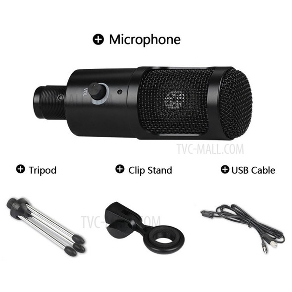 USB Microphone Condenser Microphone Karaoke Recording Broadcasting with Clip Tripod for Laptop Desktop PC