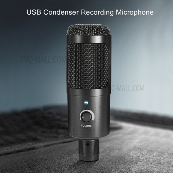 USB Microphone Metal Condenser Recording Microphone with Tripod for Laptop Cardioid Studio Recording Karaoke Computer - Black