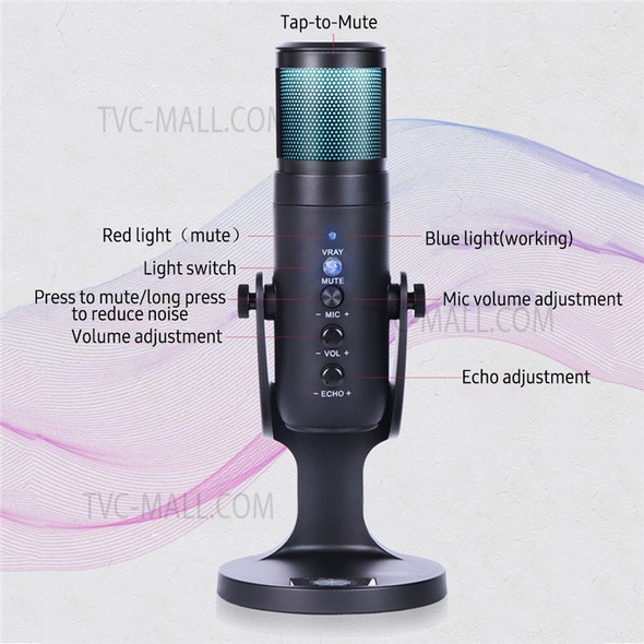 Desktop Mini Condenser Microphone RGB Microphone with Stand for Streaming Podcasting Instrument Recording