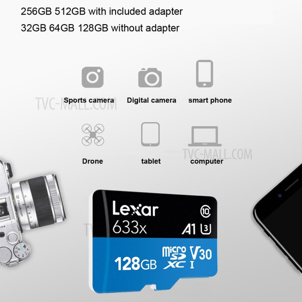 LEXAR TF 633X 128GB Micro-SD TF Card Class10 U3 A1 95MB/s Read Speed Memory Card for Phone Camera Speaker