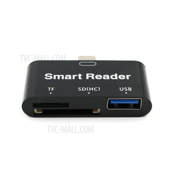 T532 3 in 1 Type-C Port USB3.0 SD TF Extender Card Reader Adapter Supports OTG Function for Phone - Black