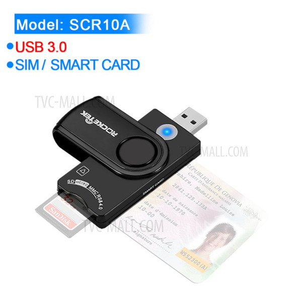 ROCKETEK CR310 USB 3.0 Smart CAC Card Reader MMC SD TF ID SIM Bank Card Connector Adapter