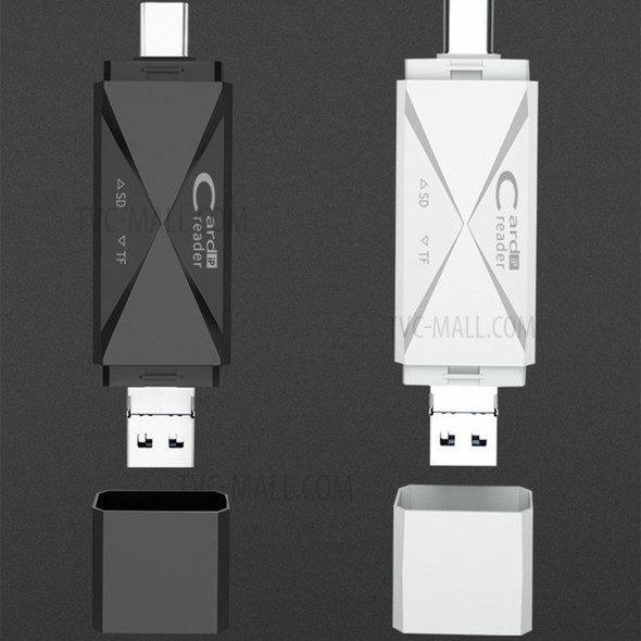 ADS-218 USB/Lightning/Type-C SD TF Card Reader Data Transfer Adapter for iPhone Android Phone PC - Black