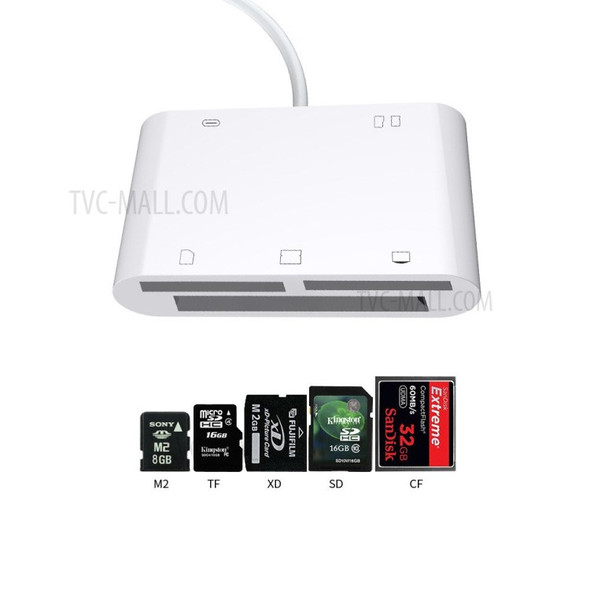 6-in-1 SD / TF / CF / XD / M2 Card Reader Charging OTG Adapter for iPhone iPad