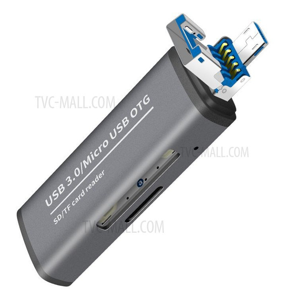 ADS-102 USB 3.0 Card Reader Expansion Card Micro USB to SD OTG Adapter for iOS Android Computer - Grey